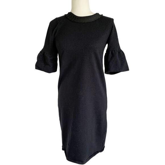 French Connection Womens Dress Size 4 Black Metallic Shift Above Knee 3/4 Sleeve - Picture 1 of 9